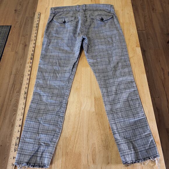 NSF 100% Cotton Plaid Pants Distressed Hem Side Stripe Size 30 Waist - Picture 13 of 15